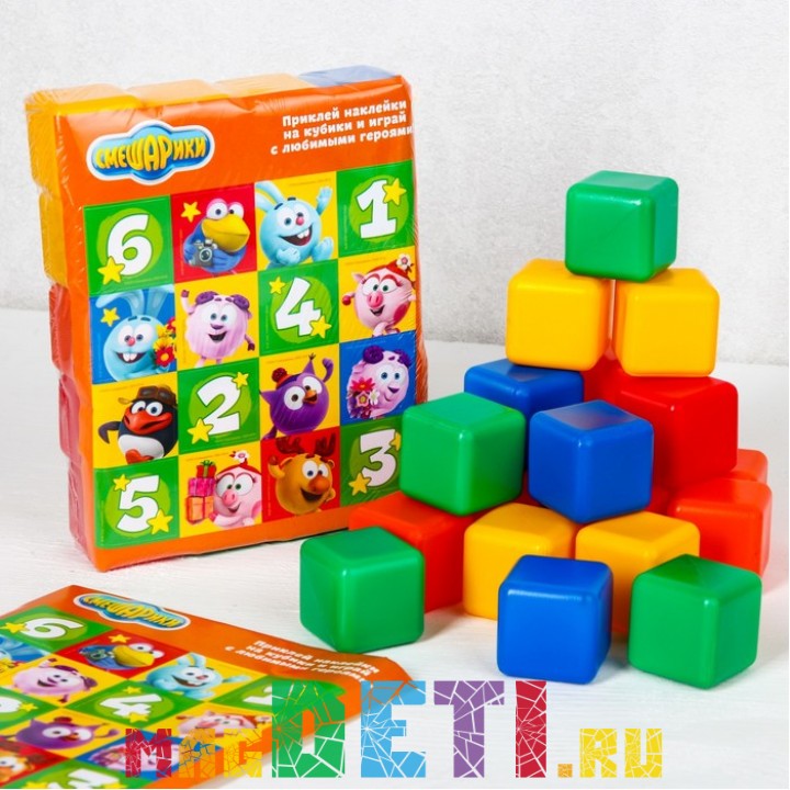 Набор цветных кубиков, "Смешарики", 20 штук, 4х4 см 4131402