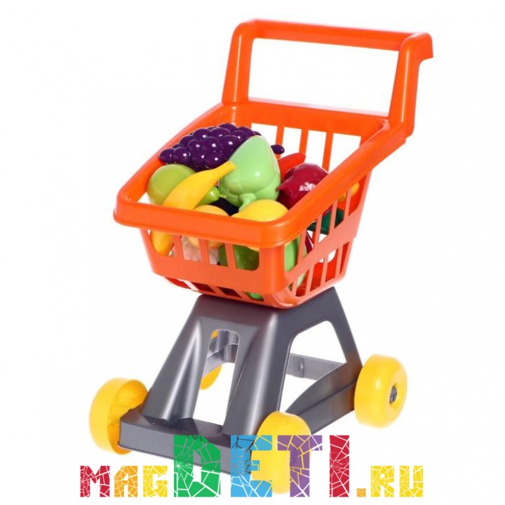 Тележка для супермаркета с фруктами и овощами, оранжевая