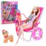 Набор: кукла на пляже с собачкой и аксессуарами (шезлонг, доска для серфинга, плавательный круг), шарнирная, 29 см, розовый купальник