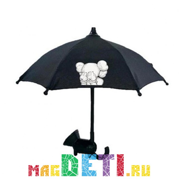 Зонтик для куклы и телефона, диаметр купола 26см, с держателем-присоской, цвет черный