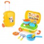 Игровой набор кухня в чемодане (варочная панель, кастрюля, приборы, кран, сковорода, тарелки) со звуковым эффектом, цвет желтый