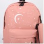 Рюкзак школьный, отдел на молнии, наружный карман, 2 боковых кармана, пенал, цвет персиковый с принтом