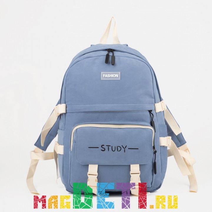 Рюкзак школьный, отдел на молнии, 3 наружных кармана, 2 боковых кармана, цвет голубой