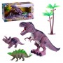 Набор динозавров (тираннозавр, стегозавр, трицератопс) с деревом, свет/звук/ходит 3 шт, в коробке