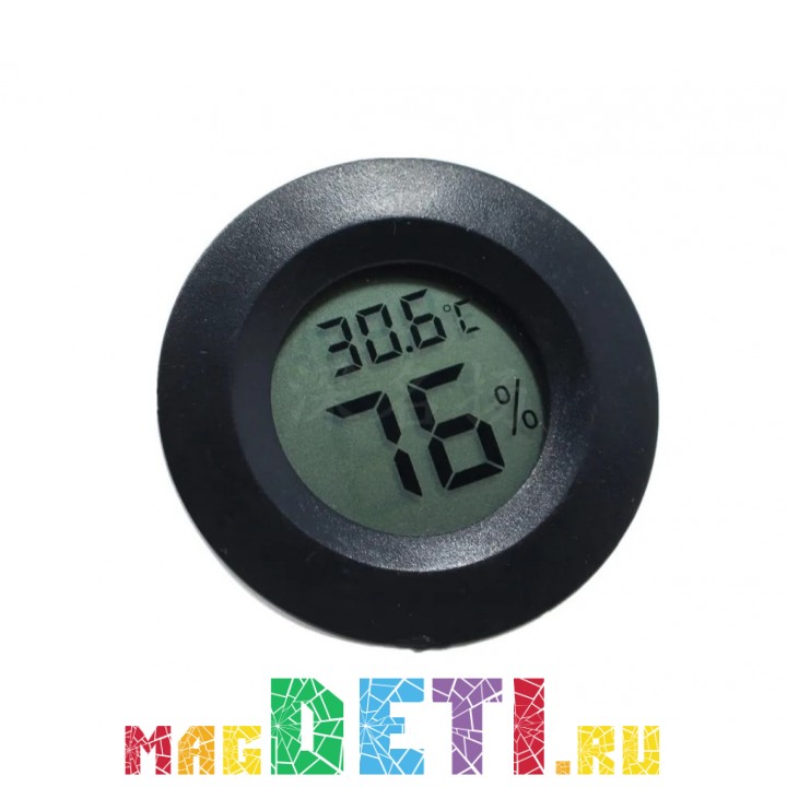 Комнатный круглый мини-цифровой электронный термометр-гигрометр с ЖК-дисплеем, черный