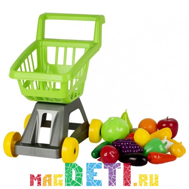 Тележка для супермаркета с фруктами и овощами, салатовая