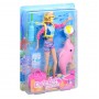 Набор: кукла с дельфином и аксессуарами (акваланг, ласты, мяч, сумка, бутылки для воды, полотенце), 29 см, разноцветный костюм